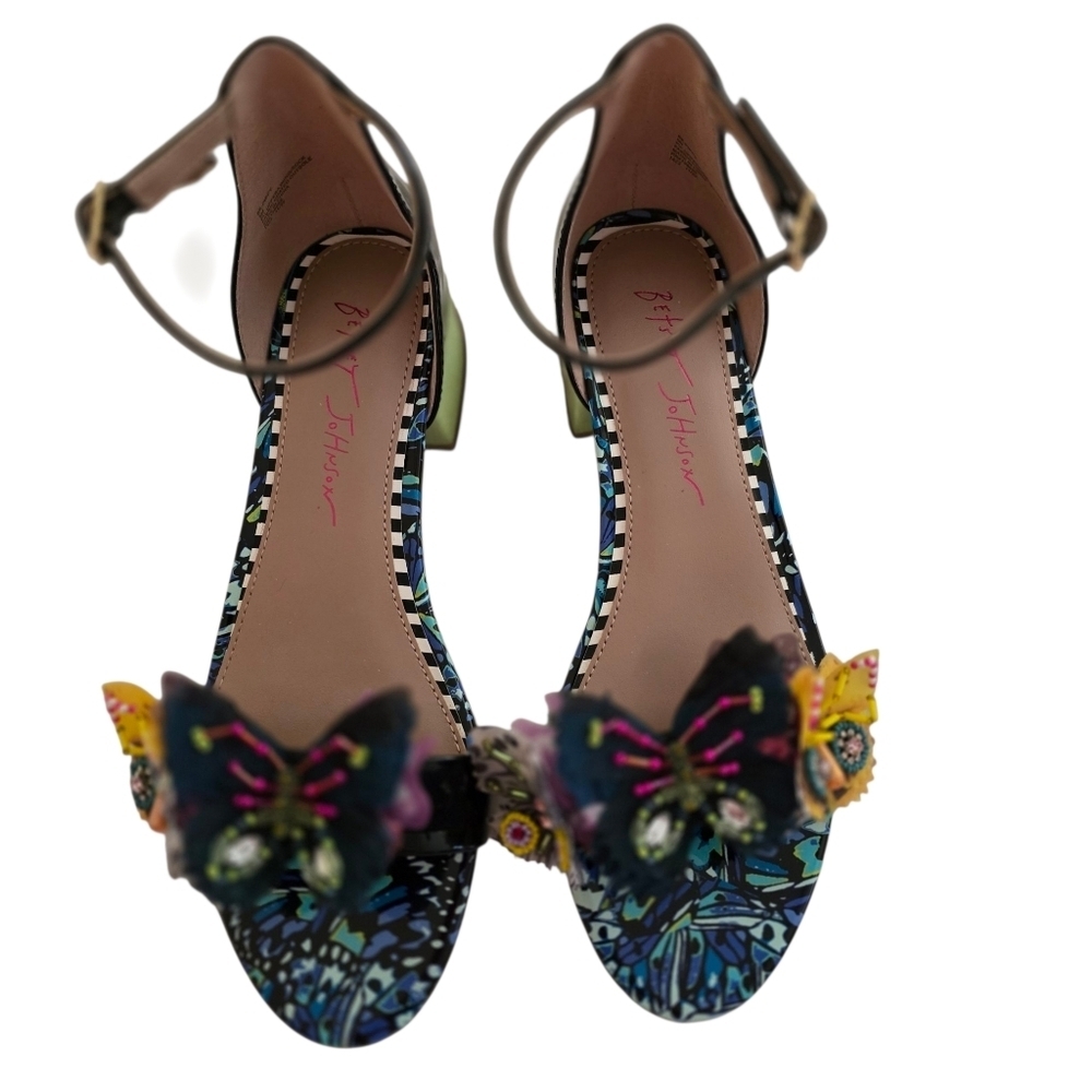 NEW Betsey Johnson Pippy Black and Multicolor Butterflies Low Heels - Picture 3 of 7